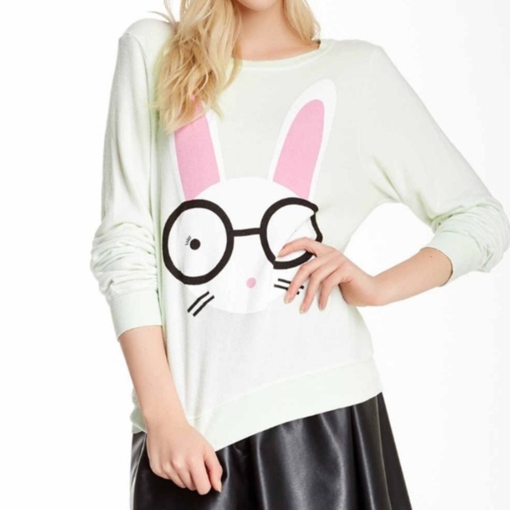 Lovingly Worn Wildfox Nerdy Bunny Baggy Beach Jumper in yellow-green Size Medium